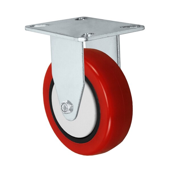 5"x1-1/4" Rigid Caster, Red Polyurethane on Polyolefin Core Wheel ,